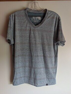 Light Blue Patterned V-Neck Short Sleeve Tee